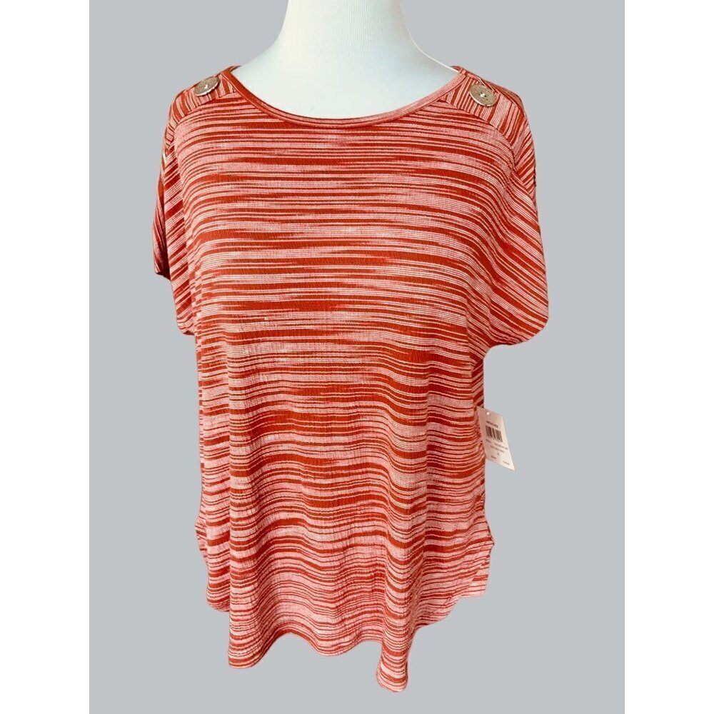 RETRELOGY LADIES RED BUTTON ACCENT WAFFLE WEAVE TOP TUNIC BLOUSE NEW  XL